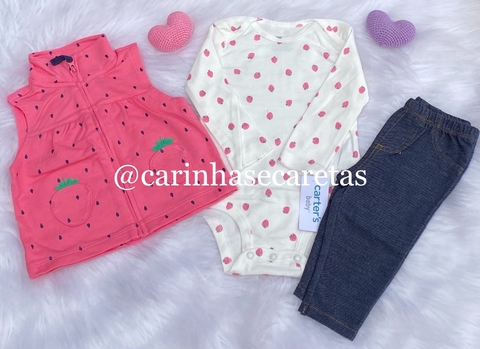 conjunto colete moletinho morango carters