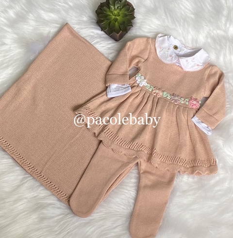 Saída maternidade rose flores bordada 