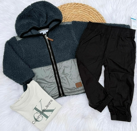 Conjunto 3 peças peludo azul petróleo Ck