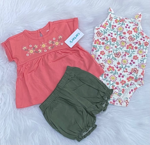 trio verão flores salmao carters