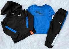 Conjunto moletom puma 3 peças preto/azul