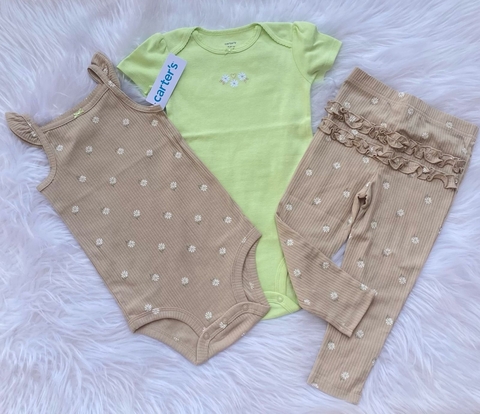 Trio canelado flores verde