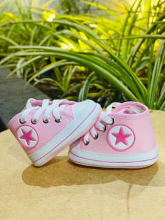 Tênis para Bebê Cano Alto Estrela Rosa