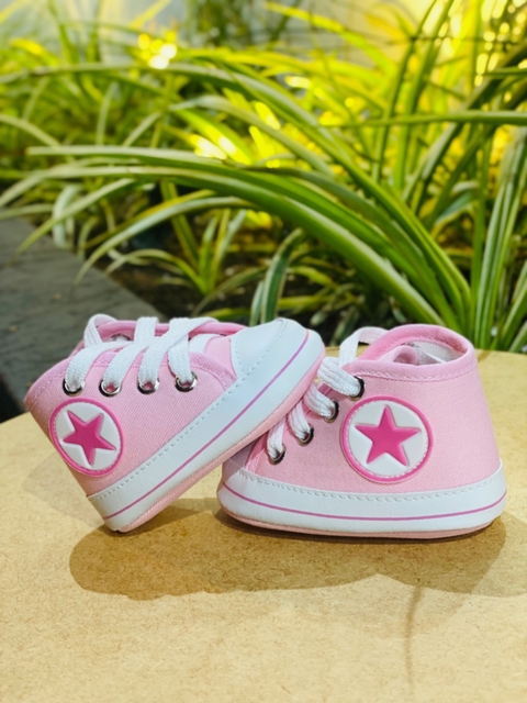 Tênis para Bebê Cano Alto Estrela Rosa