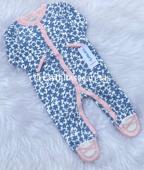 macacão malha flores azuis carters