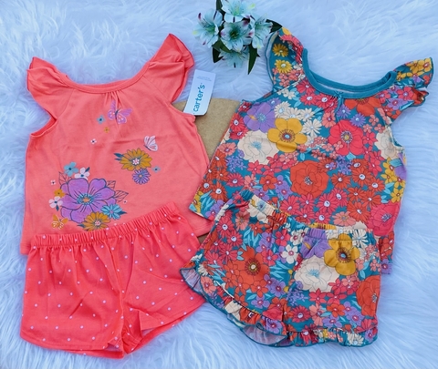 kit 2 pijamas floral laranja carters