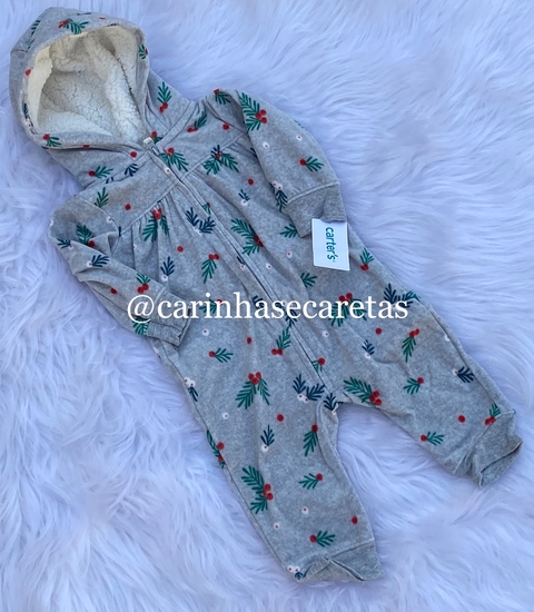 Macacão fleece goro peludo cinza carters