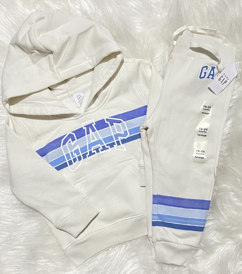 Conjunto G@p branco com listra azuis