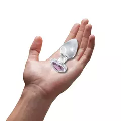 Plug Anal em Vidro Cristal em Formato de Coração Rosa 7 x 2,8cm - comprar online