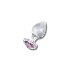 Plug Anal em Vidro Cristal em Formato de Coração Rosa 7 x 2,8cm