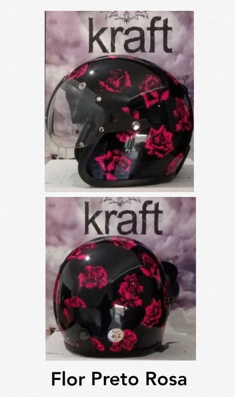 Capacete Kraft Old School Flores Branco e Preto