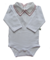 Body Branco com Gola Bordada Zig Zag Vermelho