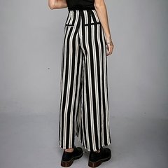 Pantalón palazzo RIMMEL mujer bolsillos REA cierre rayado crudo y negro - MARÍA VICTORIA - Ropa y accesorios - Tienda Online