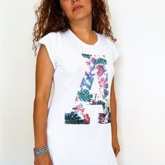 Vestido largo de mujer liso con estampado en el frente "A" (blanco) - MARÍA VICTORIA - Ropa y accesorios - Tienda Online