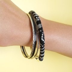 Pulseras de metal con detalle en fino hilo tejido (Blanco y Negro) - comprar online