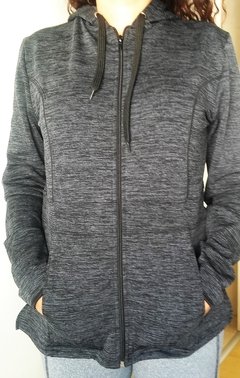 Campera deportiva mujer capucha hoddie lycra frisa bolsillos cordón ajustable cuello alto - comprar online