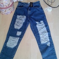 Pantalón jean mujer elastizado, marca RIMMEL, roturas, corte chupin, bolsillos delanteros y traseros, azul (copia) (copia) (copia) (copia) - buy online
