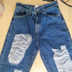 Pantalón jean mujer elastizado, marca RIMMEL, roturas, corte chupin, bolsillos delanteros y traseros, azul (copia) (copia) (copia) (copia)