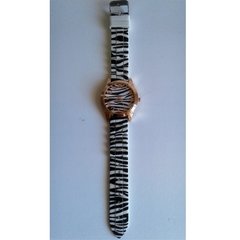 RELOJ mano pulsera agujas analógico malla silicona blanco negro cuerpo metálico bronce - MARÍA VICTORIA - Ropa y accesorios - Tienda Online
