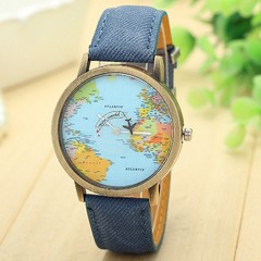RELOJ de mano (pulsera) con agujas y malla de cuero, motivo mapa mundi, cuerpo color bronce, unisex - tienda online