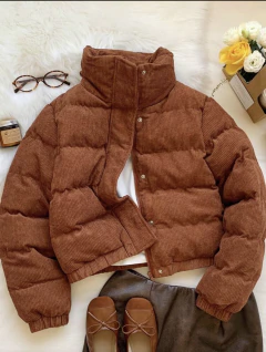 Chaqueta de algodón con cremallera y broches de pana de color café con leche casual para mujer en otoño e invierno, chaqueta de algodón d - MARÍA VICTORIA - Ropa y accesorios - Tienda Online