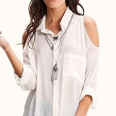 Camisa mujer chifón, hombro descubierto, marca Rimmel, estilo urbano casual, manga 3/4 - comprar online