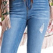 Pantalón jean mujer elastizado, marca RIMMEL, roturas, corte chupin, bolsillos delanteros y traseros, azul - buy online