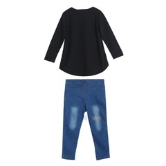 Conjunto niña remera negra manga larga pantalón Jean azul casual urbano en internet