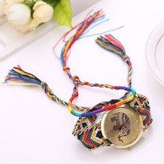 RELOJ pulsera estilo étnico agujas malla de hilo tejida a mano cuerpo dorado en internet