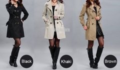 Trench mujer largo liso botones delanteros lazo trasero negro caqui marrón importado - tienda online