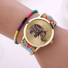 Imagen de RELOJ pulsera estilo étnico agujas malla de hilo tejida a mano cuerpo dorado