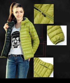 Campera mujer inflable impermeable ultra liviana delgada con cierre y capucha hoddie