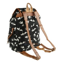 Mochila mujer vintage, botón magnético, lona resistente estampada con animales, detalles en cuero - tienda online