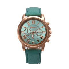 RELOJ pulsera agujas malla cuero sintético casual cuerpo color bronce