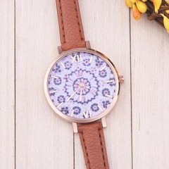RELOJ de mano (pulsera) con agujas y malla de cuero, estilo adulto, cuerpo color dorado