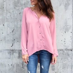 Blusa camisa cuello en "V" botones manga larga - tienda online