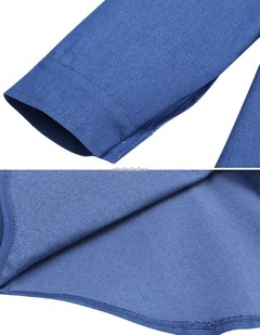 Image of Camisa blusa vestido mujer clásica urbana elegante bolsillos botones manga larga azul
