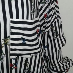 Camisa blusa mujer flores clásica urbana manga 3/4 blanca rayas negras - comprar online