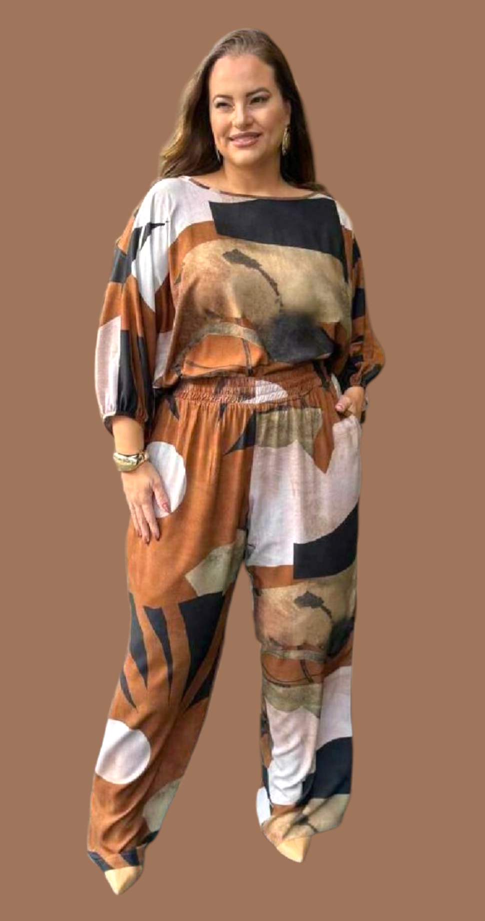 Conjunto Pantolona e Blusa Viscose Estampa Exclusiva Plus Size