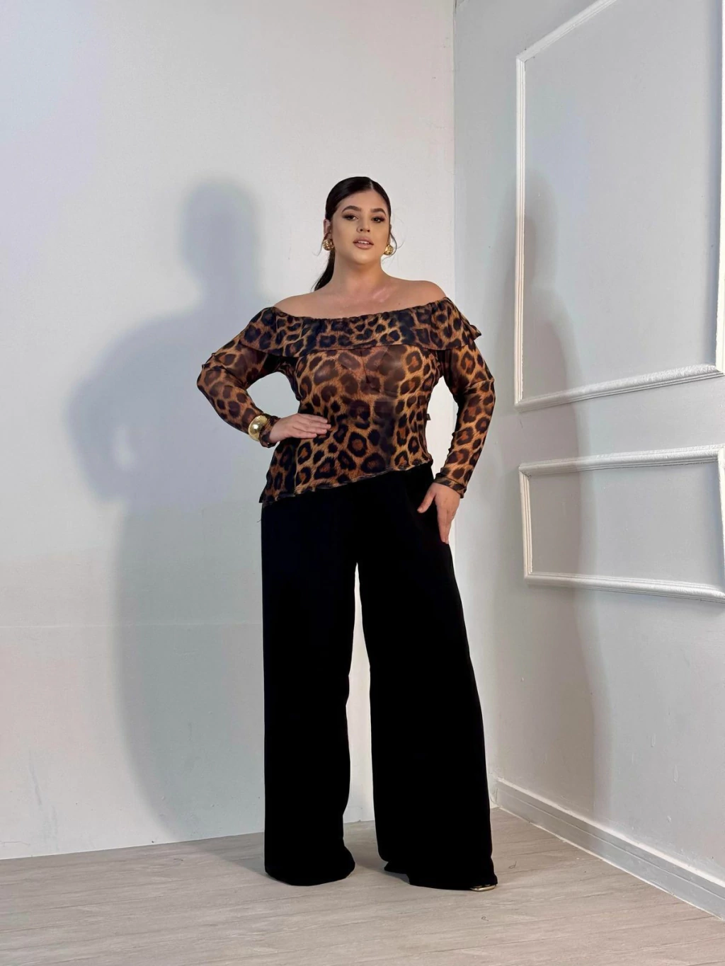 Calça Pantalona Preta Elástico Plush Size