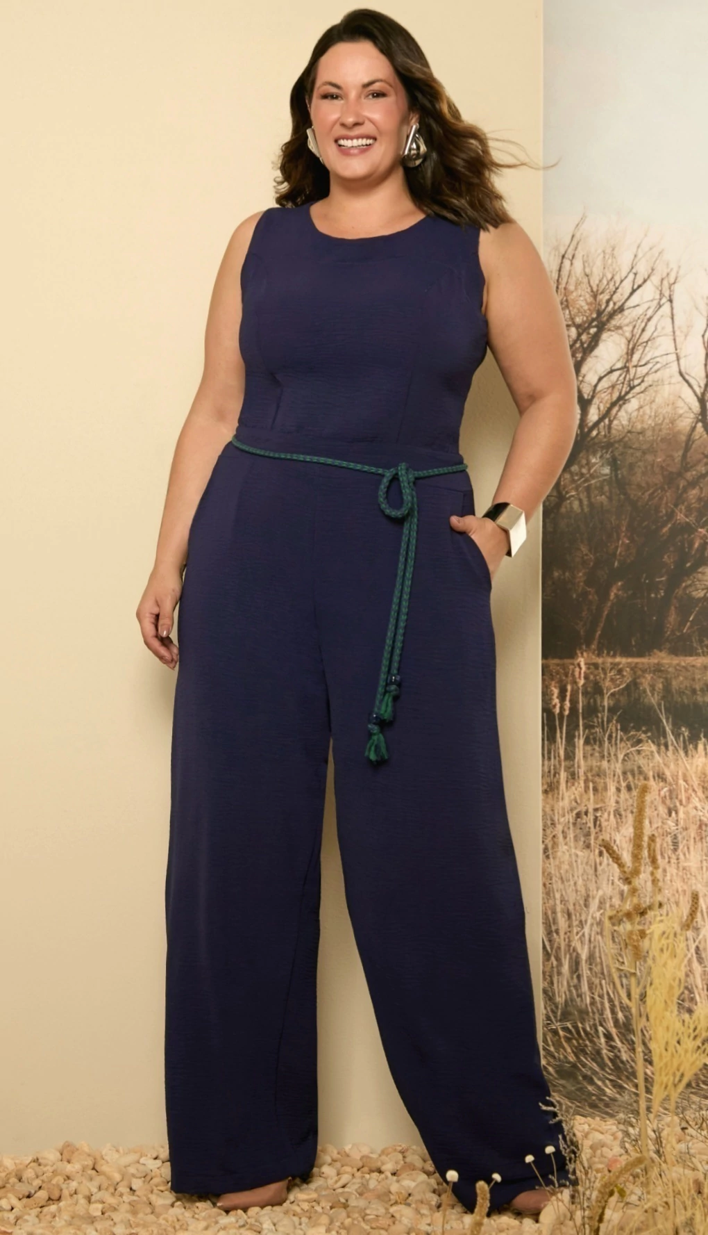 Macacão Azul Crepe Juliana Plus Size