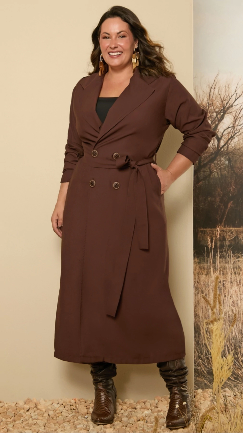 Trench Coat Marrom Plus Size