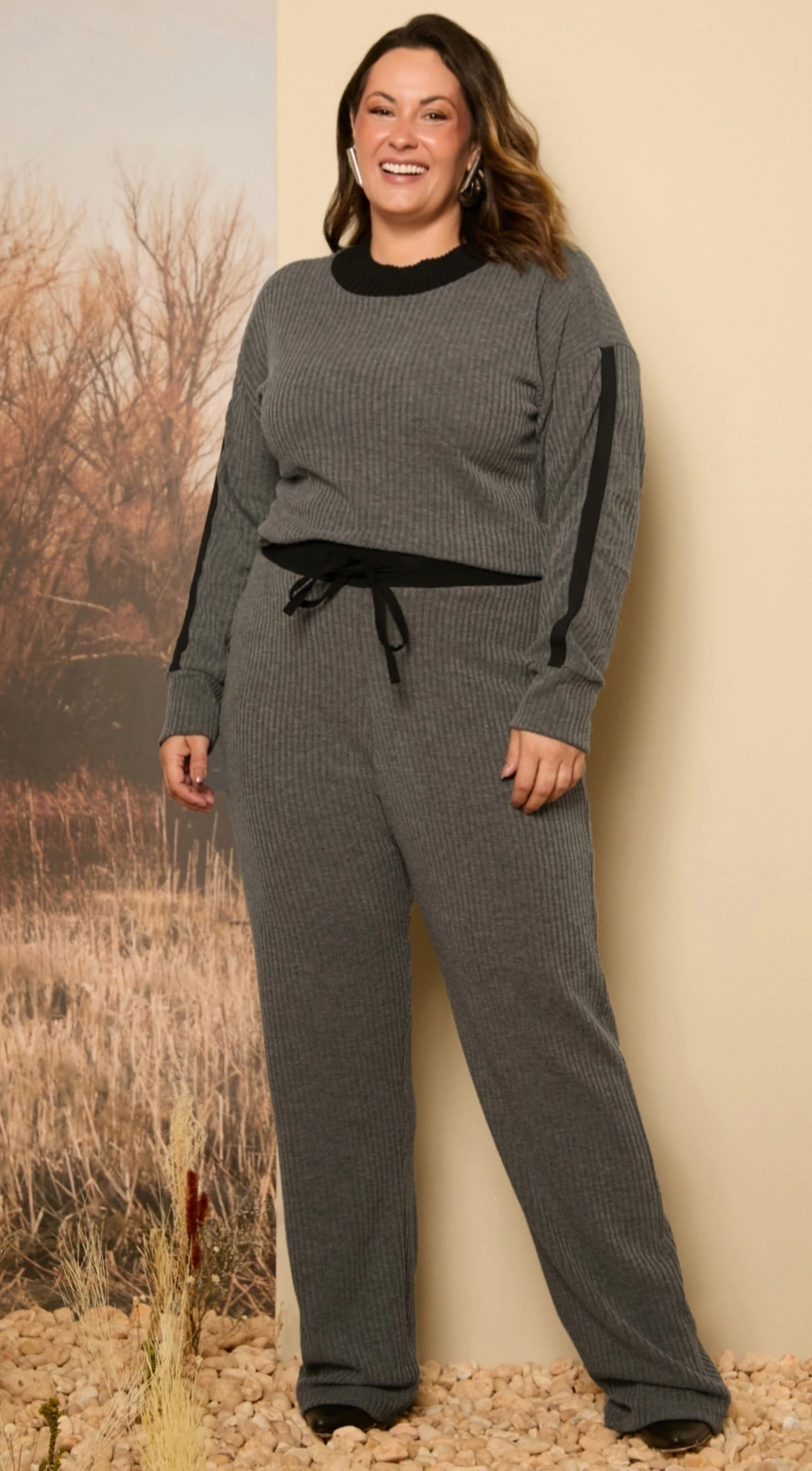 Conjunto Cinza Malha Cotelê Plus Size