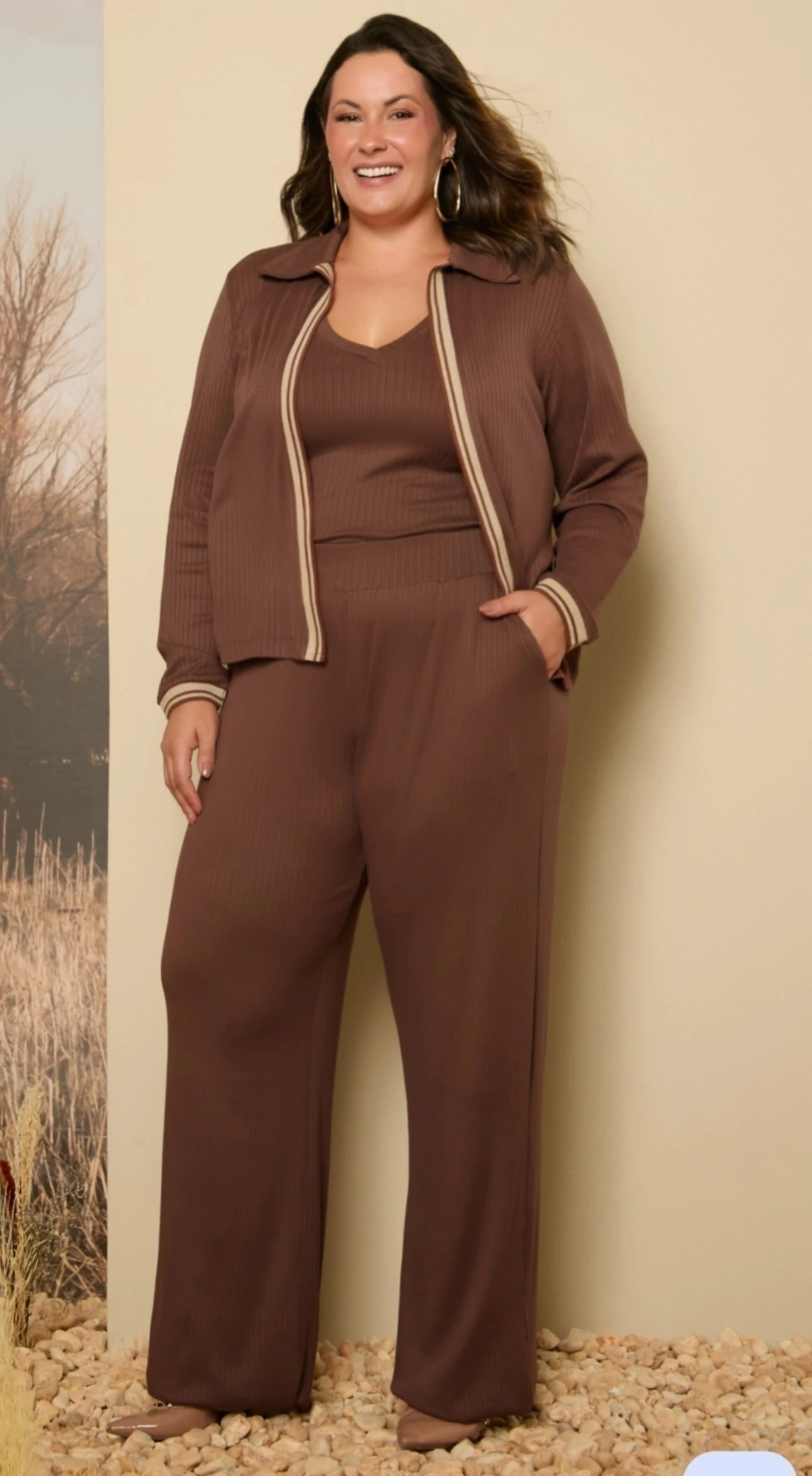 Trijunto Marrom Ribana Plus Size