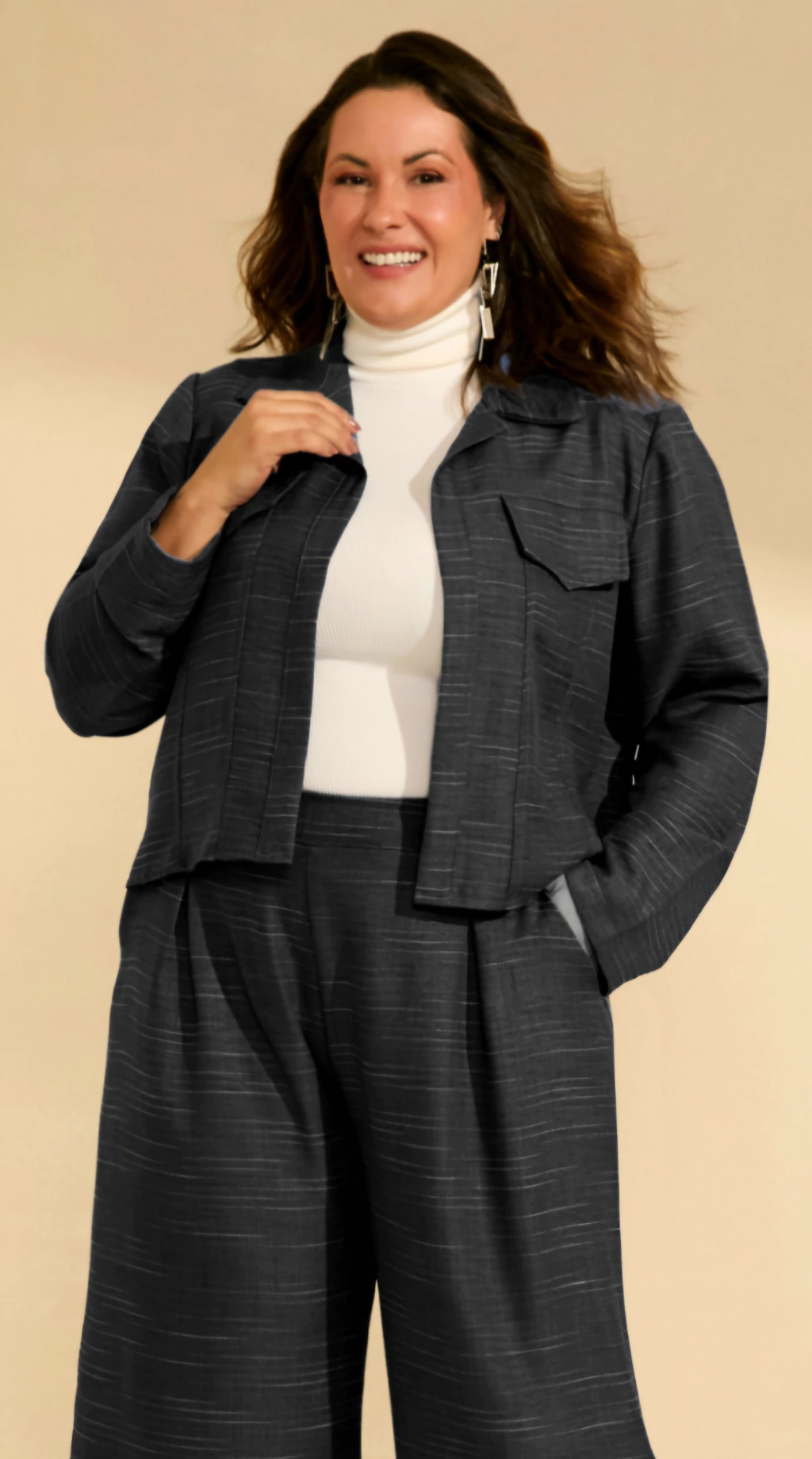 Casaco Alfaiataria FlowPreto Acinzentado Plus Size