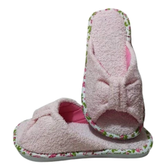 Chinelo De Quarto Franzido Feminino Atoalhado ROSA Sola de Borracha