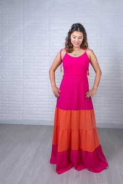 Vestido Pura Emoção Bicolor Rosa e Laranja