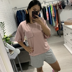 Pijama Cor com Amor Shorts Cinza Camiseta Rosa