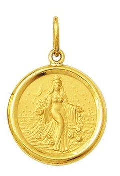 Pingente Medalha Iemanjá 1,8cm Ouro 18k