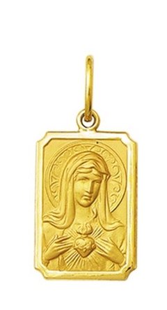 Pingente Medalha Coração De Maria 2cm Ouro 18k Ouro